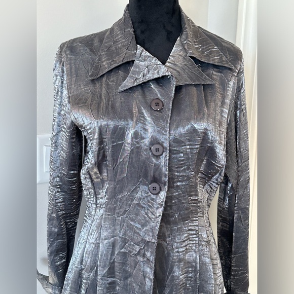 ✨VTG✨GANTOS BLOUSE BLAZER Silver Metallic Women Size Small 🪩 - Picture 3 of 16